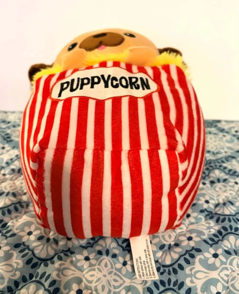 Puppycorn Plush Pug Dog in Red Striped Popcorn Bag Stuffed Animal
